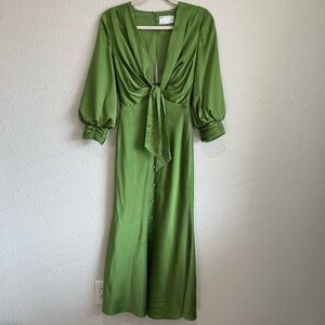 ASOS Design Satin Tie Front Size‎ 4 Midi Dress Green Evening Lightweight Glam